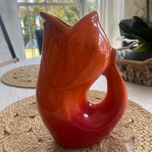 Orange/Red Two tone GurglePot Ceramic Pitcher Vase - Home Accents